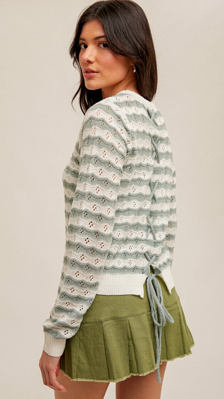Lace Up Back Pointelle.Sweater