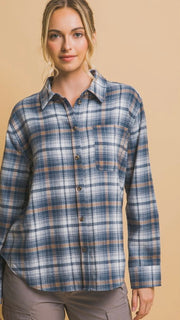 Lt Plaid Flannel Button Front Top