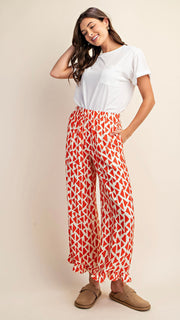 Triangle Ruffle Hem Wide Leg Pants