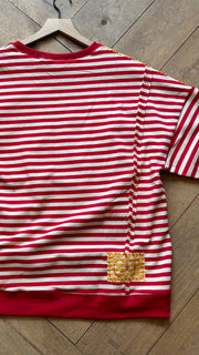 (98) Large-KC Quilt Hand-Stitch FTerry Stripe S/S Sweatshirt