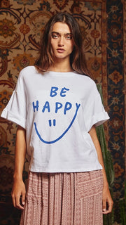 Smiley Be Happy Cuff Slv Top