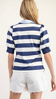 Hamptons Stripe Puff Sleeve Knit Top