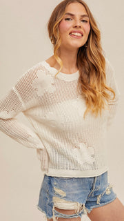 Flower Power Open Weave Sweater