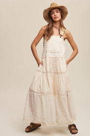 Lace Trim Overall Style Jumper Dress