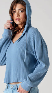 Sadie Raw Edge Waffle Hoodie Top