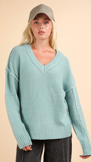 Hi-Lo Split Hem V-Neck Sweater