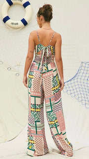 Boho Geometric Print Tie Back Jumpsuit