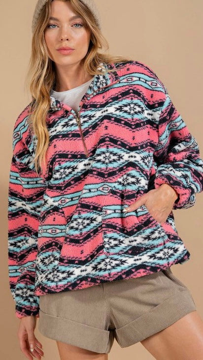 Aztec 1/2 Zip Sherpa Pullover Top