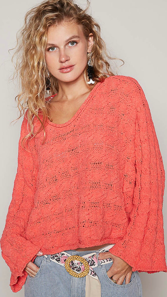 Horizontal Cable Knit Slouch Sweater