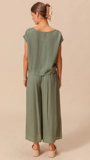 Textured Woven Wide Leg Pants w/Pockets