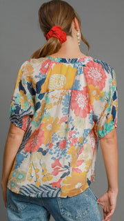 Mixed Floral Raglan Sleeve Top