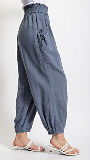 Side Tie Patch Pocket Cotton Pants