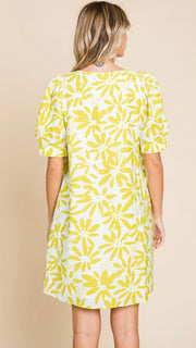 Banded Sleeve V-Neck Shift Dress