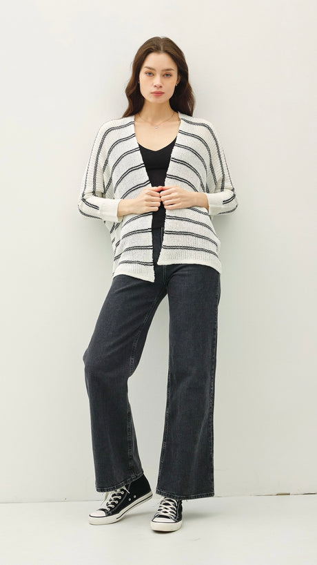 Dolman 3/4 Sleeve Stripe Cardigan