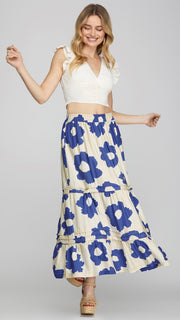Big Floral Tiered Maxi Skirt