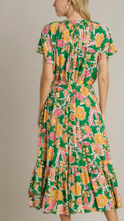 Big Floral Print Ruffle Hem Midi Dress