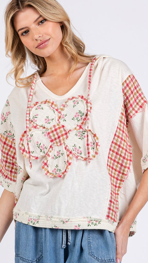 Daisy Applique Cotton/Gauze Hooded Top