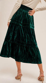 Crushed Velvet Pintuck Midi Skirt