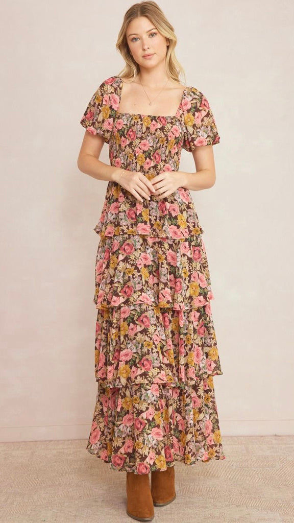 Tiered Ruffle Floral Maxi Dress