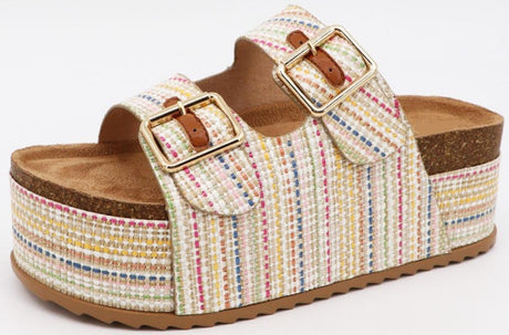 Striped Platform Double Buckle Sandals