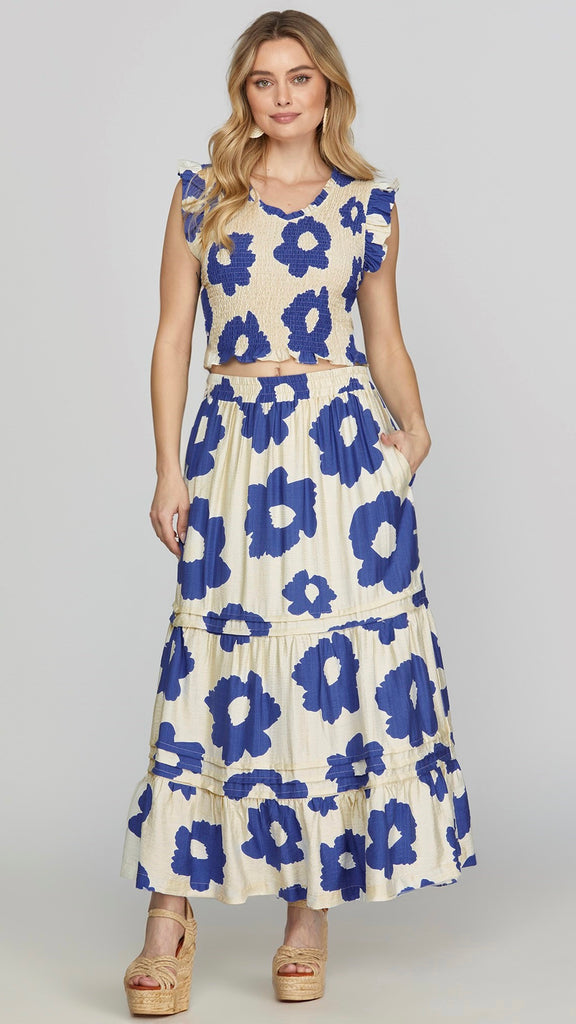 Big Floral Tiered Maxi Skirt