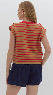 Tied Bows Striped Cap Sleeve Top