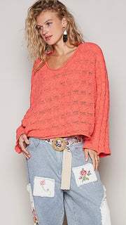 Horizontal Cable Knit Slouch Sweater