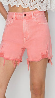 High Rise Destruct Hem Stretch Shorts