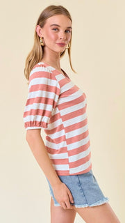 Stripe Puff Sleeve Cotton Top