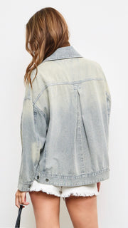 Union Stripe Pleat Back Denim Jacket