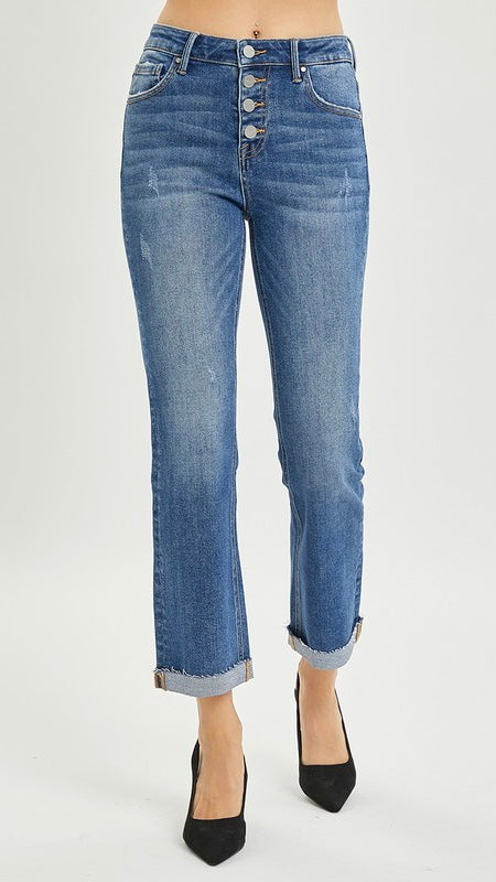 High Rise B-Fly Cuffed St Leg Jean