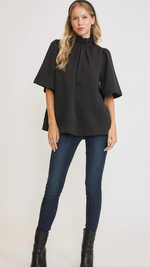 Ruffle High Neck A-Line Top