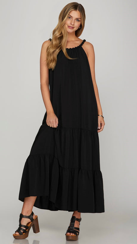 Scoop Neck Covered Bead Maxi Dress