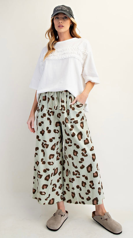 Leopard Mineral Wash Wide Leg Pant