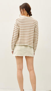 Stripe Open Front Cotton Blend Cardigan