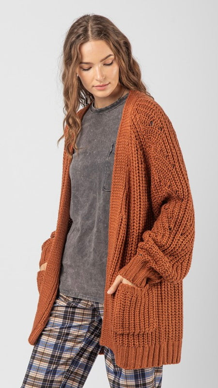 Pointelle Sleeve Patch Pkt Cardigan