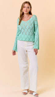 Diamond Pointelle V-Neck Sweater