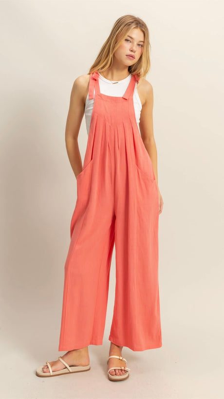 Linen Blend Pleat Front Jumpsuit