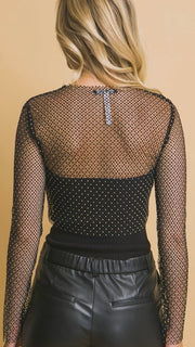 Rhinestone Mesh L/S Crop Top