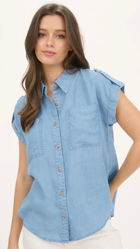 Chambray Roll Tab Sleeve Shirt