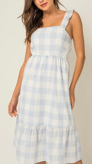 Gingham Ruffle Shoulder Midi Dress