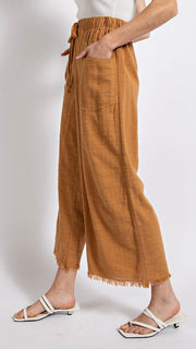 Fray Hem Patch Pocket Wide Leg Pants