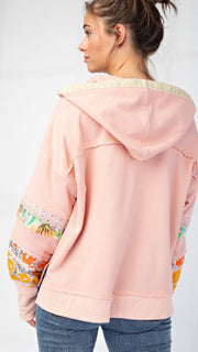 Clara Patchwork Henley Hooded Top