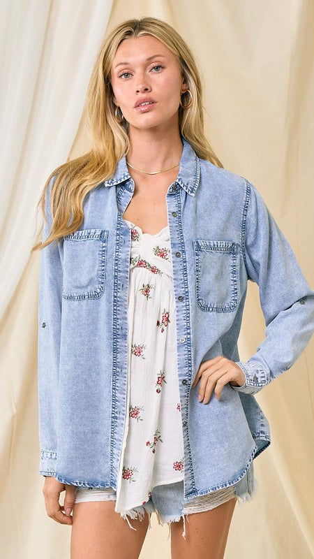 Washed Tencel Chambray Button Top