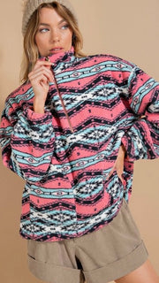 Aztec 1/2 Zip Sherpa Pullover Top