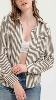 Striped Stretch Button Front Top