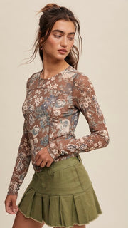 Floral Double Mesh Knit Top