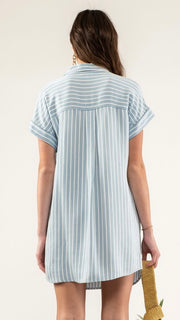 Chambray Stripe Shift Dress w/Pockets
