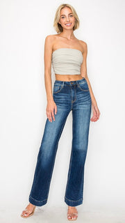 High Rise St Leg Wide Hem Stretch Jeans