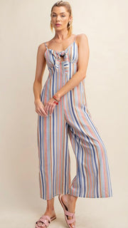 Multi Stripe Tie Front Jumpsuit